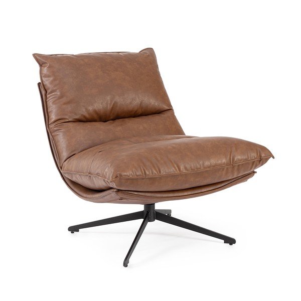 Poltrona marrone cognac con spazio contenitivo con rivestimento in finta pelle Alanez – Bizzotto