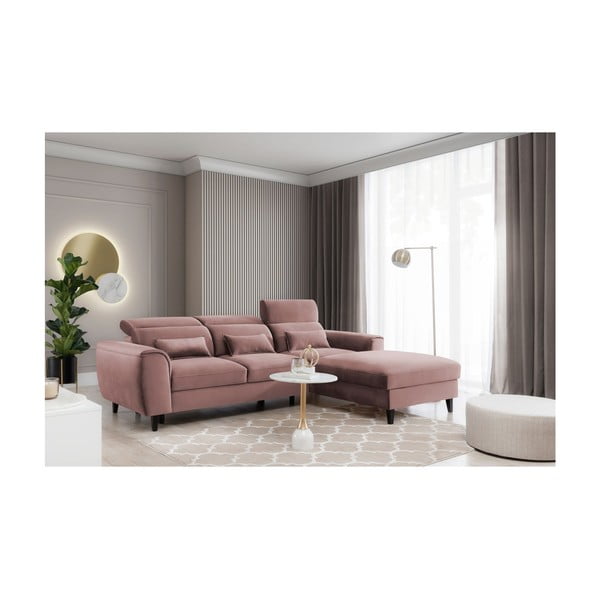 Divano angolare rosa allungabile/con contenitore (con penisola a destra/con chaise lounge) e rivestimento in velluto Foble – ELTAP-image-3