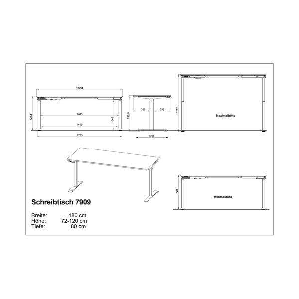 Scrivania regolabile con piano effetto rovere con altezza regolabile elettricamente 80x180 cm Lissabon – Germania-image-2