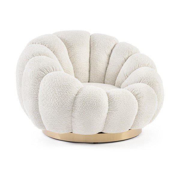 Poltrona color crema girevole con rivestimento in bouclé Florel – Bizzotto
