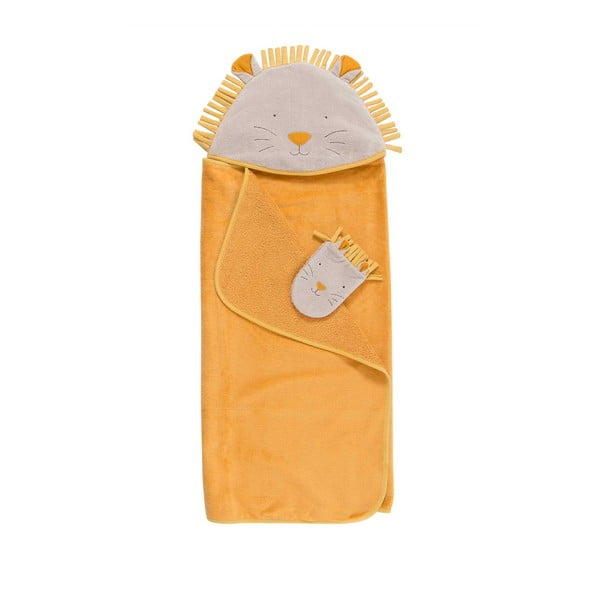 Set asciugamano bambino in cotone giallo con cappuccio e salvietta 80x114 cm Sous mon Baobab - Moulin Roty-image-2