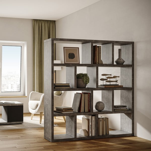 Libreria grigia effetto cemento 150x159 cm Berlin - TemaHome-image-1