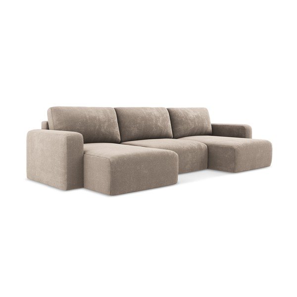 Divano angolare beige allungabile/con contenitore (a U) con rivestimento in ciniglia Kona – Makamii-image-2