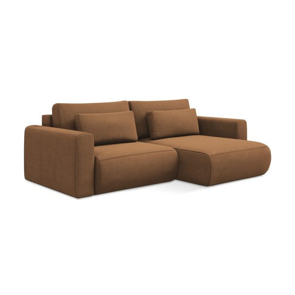 Divano angolare color terracotta allungabile/con contenitore (con penisola a destra/con chaise lounge) Kapua – Makamii-image-1