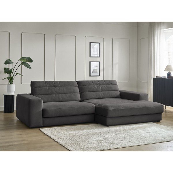Divano angolare color antracite (con penisola a destra/con chaise lounge) con rivestimento in velluto Sierra – Bobochic Paris-image-1