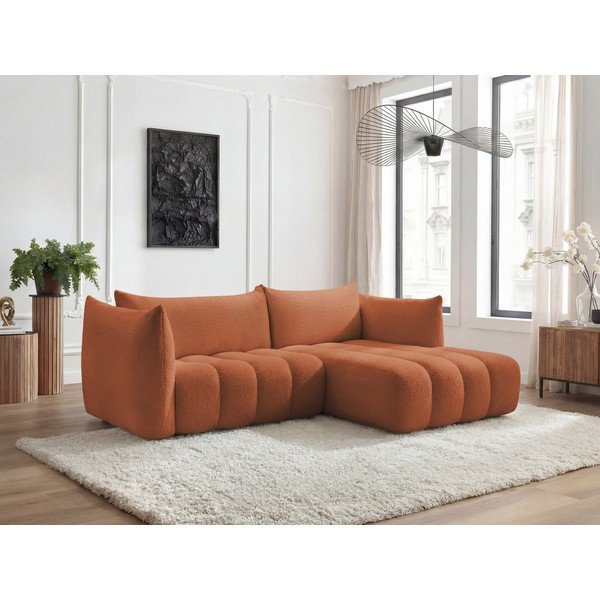 Divano angolare arancione (con penisola a destra/con chaise lounge) con rivestimento in bouclé Azra – Bobochic Paris-image-1