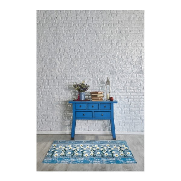 Tappeto blu ad alta resistenza Camomilla, 58 x 115 cm - Floorita