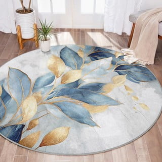 Tappeto rotondo blu/dorato lavabile ø 80 cm Golden Leaves – Mila Home