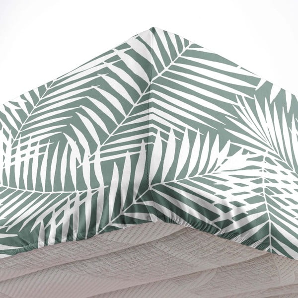 Lenzuolo in cotone elasticizzato bianco-verde 90x190 cm Botania - douceur d'intérieur-image-2