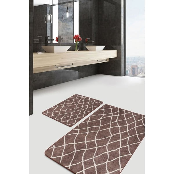 Set di tappetini per il bagno marroni in velluto 2 pz 60x100 cm – Mila Home-image-2