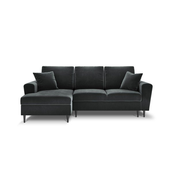 Divano angolare grigio scuro allungabile e con contenitore (con penisola a sinistra/con chaise lounge) con rivestimento in velluto Kyoto – Cosmopolitan Design