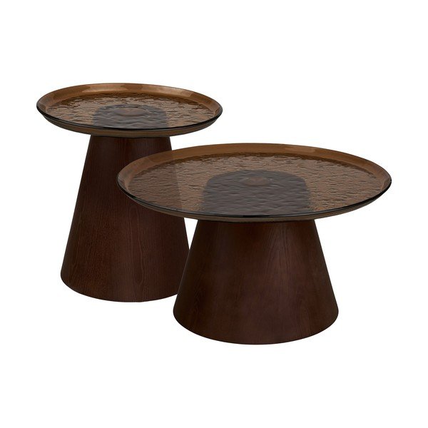 Tavolino da salotto rotondo marrone scuro con piano in vetro ø 80 cm Orvieto – House Nordic-image-4