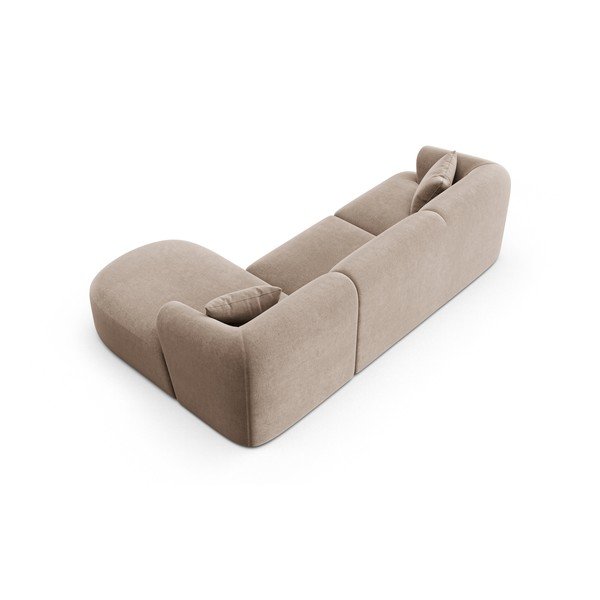 Divano angolare marrone chiaro (con penisola a destra/con chaise lounge) con rivestimento in velluto Campi – Cosmopolitan Design-image-4