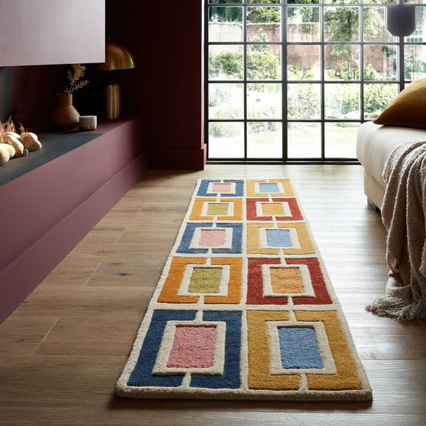 Passatoia in lana tessuta a mano 60x230 cm Retro Blocks - Flair Rugs-image-1