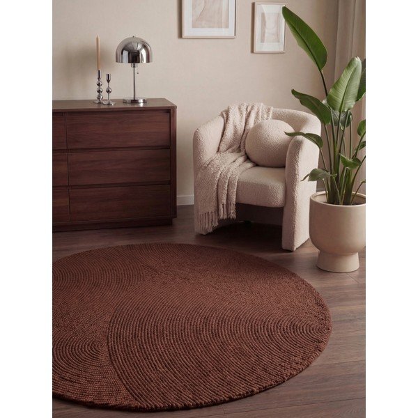 Tappeto rotondo color mattone in lana tessuto a mano ø 120 cm Calmio – Hanse Home-image-1