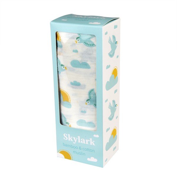 Coperta per bambini bianca/blu in mussola confezionata 120x120 cm Skylark – Rex London-image-2