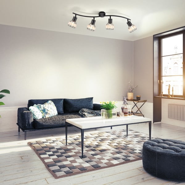 Plafoniera nera con paralume in metallo/con paralume in rattan 10,5x70 cm Straw – Fischer & Honsel-image-1