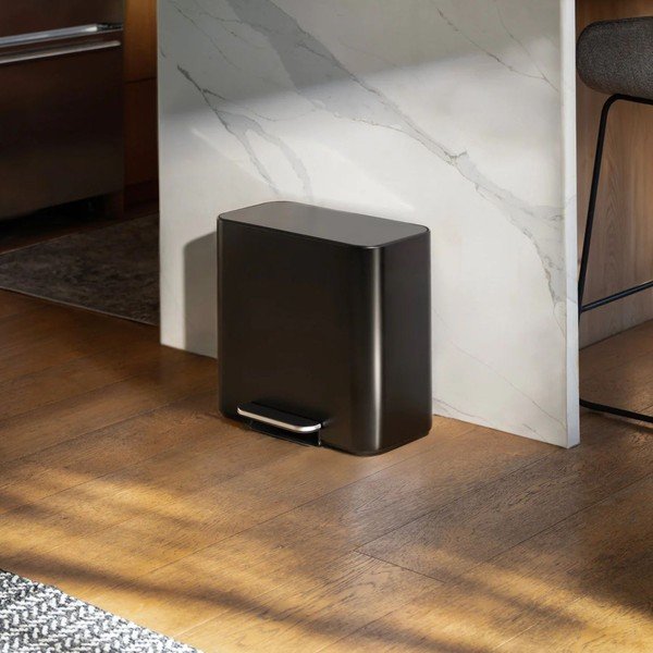 Cestino per la spazzatura nero opaco in acciaio per raccolta differenziata/con pedale 15 l Dual Mini – simplehuman-image-2