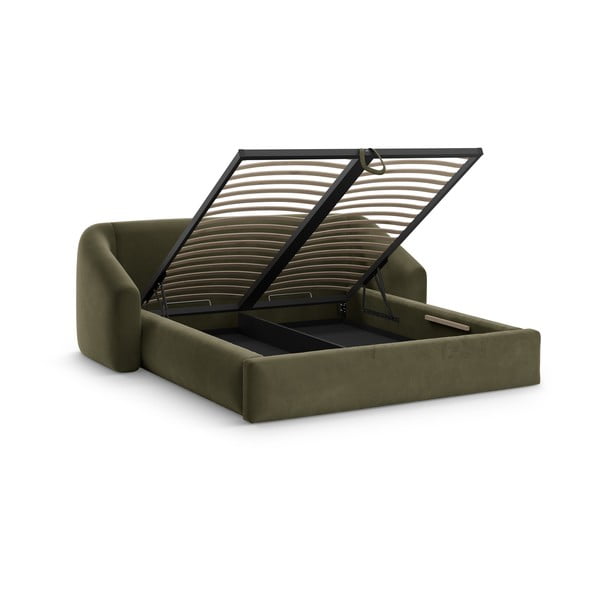 Letto matrimoniale imbottito verde con contenitore con rete inclusa 200x200 cm Campi – Cosmopolitan Design-image-1