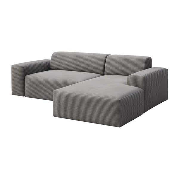 Divano angolare grigio allungabile e con contenitore (con penisola a destra e chaise lounge) rivestito in velluto a coste Villet – Rodier-image-2
