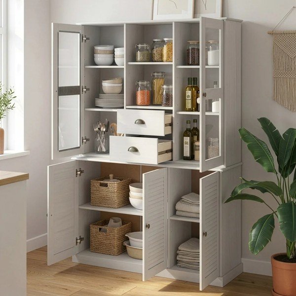 Credenza bianca in pino massiccio 127x180x38 cm Edith – Støraa-image-3