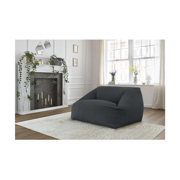 Puof a sacco grigio scuro con rivestimento in velluto a coste Lilibet – Bobochic Paris-image-1