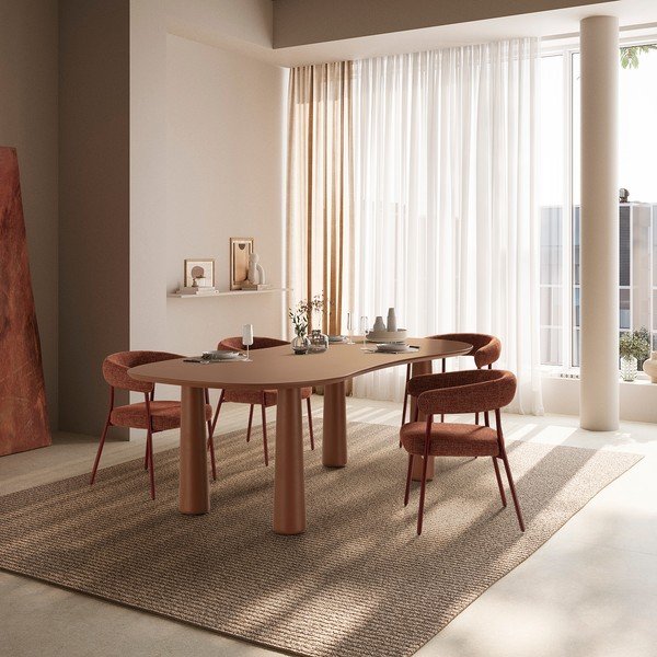 Set di sedie da pranzo color terracotta in imbottito con braccioli 2 pz Yuri – MOME-image-1