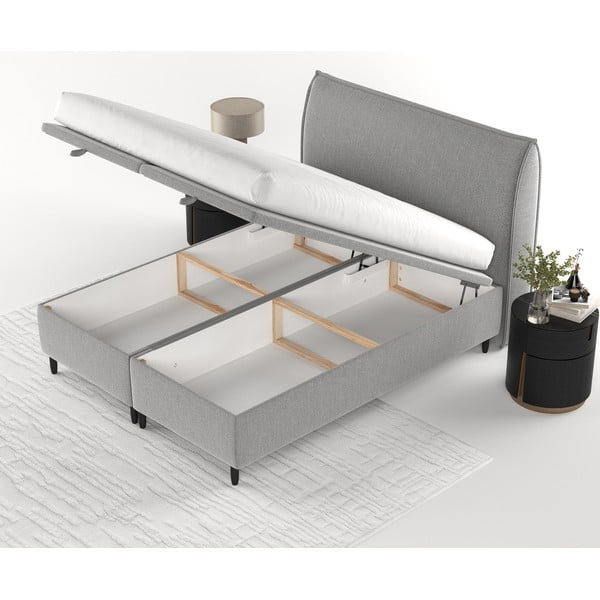 Letto matrimoniale imbottito grigio chiaro con contenitore 180x200 cm Pearl - Maison de Rêve-image-4