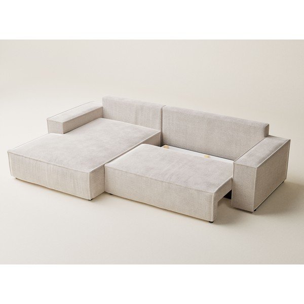 Divano angolare color crema allungabile/con contenitore (con penisola a sinistra/con chaise lounge) con rivestimento in ciniglia Maze – Maison de Rêve-image-3