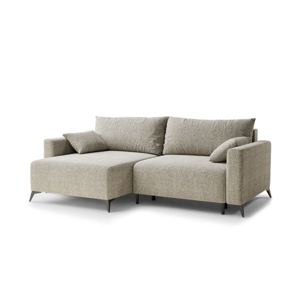 Divano angolare beige allungabile/con contenitore (con penisola a sinistra/con chaise lounge) con rivestimento in ciniglia Leon – Maison de Rêve