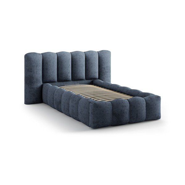 Letto singolo imbottito blu scuro con contenitore con rete inclusa 90x200 cm Lupine – Micadoni -image-2