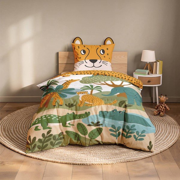 Set copripiumino e federa da bambini giallo in cotone per letto singolo 140x200 cm Zanimo – douceur d'intérieur-image-1