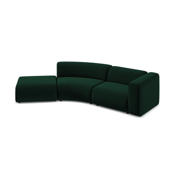 Chaise longue verde scuro (con penisola a sinistra) con rivestimento in velluto Ekahi – Makamii-image-3