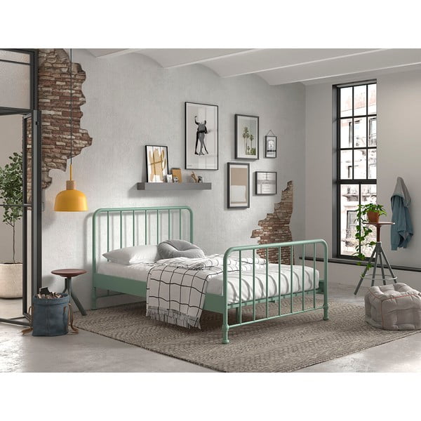 Letto singolo in metallo verde con griglia 140x200 cm BRONXX - Vipack-image-1