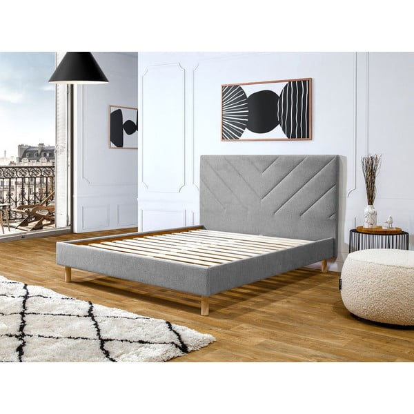 Letto matrimoniale in grigio chiaro imbottito con rete inclusa 160x200 cm Romane – Bobochic Paris-image-1