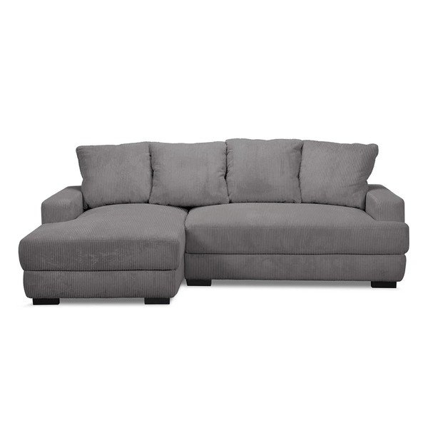 Divano angolare grigio scuro allungabile/con contenitore (con penisola a sinistra/con chaise lounge) con rivestimento in velluto a coste Campi – Bobochic Paris