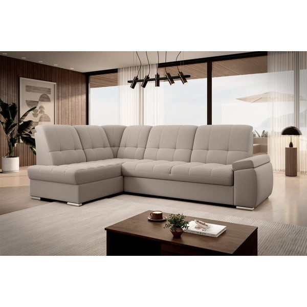 Divano angolare beige allungabile/con contenitore (con penisola a sinistra/a L) e rivestimento in velluto Sado – ELTAP-image-4