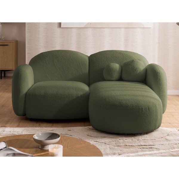 Divano angolare verde (con penisola a destra/con chaise lounge) con rivestimento in bouclé Orbit – Ropez-image-1