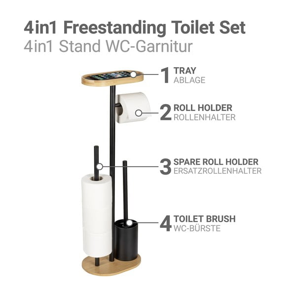 Porta carta igienica nero/di colore naturale in acciaio con supporto con spazzola Pomarolo – Wenko-image-3