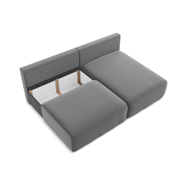 Divano angolare grigio allungabile/con contenitore (con penisola a destra/con chaise lounge) con rivestimento in velluto Kalena – Makamii-image-4