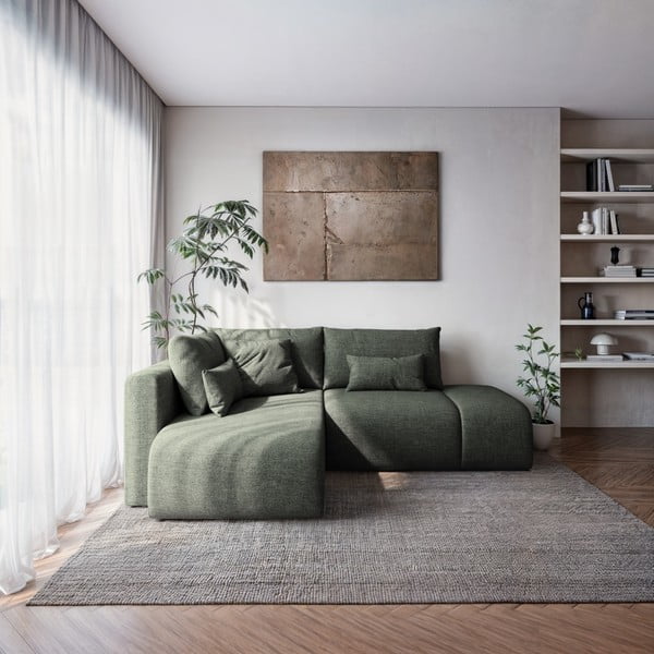 Divano angolare verde allungabile/con contenitore (con penisola a sinistra/con chaise lounge) Lumine – Ghado-image-1