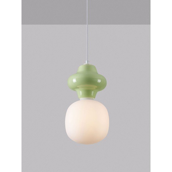 Lampadario bianco/verde chiaro in ceramica con paralume in vetro ø 18 cm Clio – Nova Luce-image-1