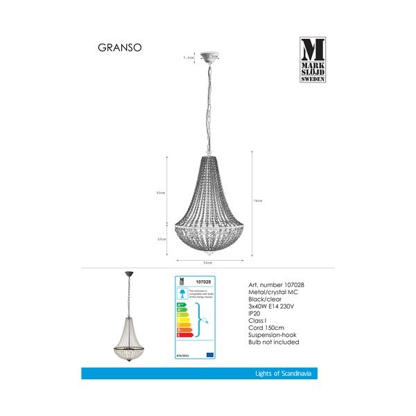 Lampada a sospensione nera Granso, ⌀ 50 cm - Markslöjd-image-2
