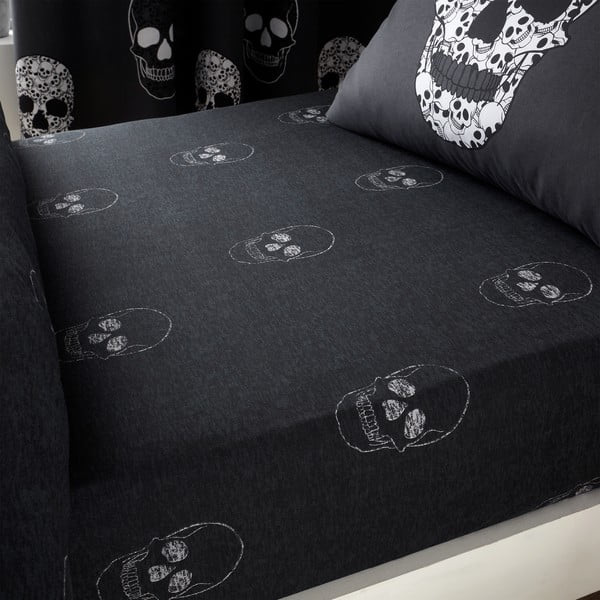Lenzuolo con angoli per bambini grigio scuro per letto singolo 90x190 cm Skulls – Catherine Lansfield-image-1