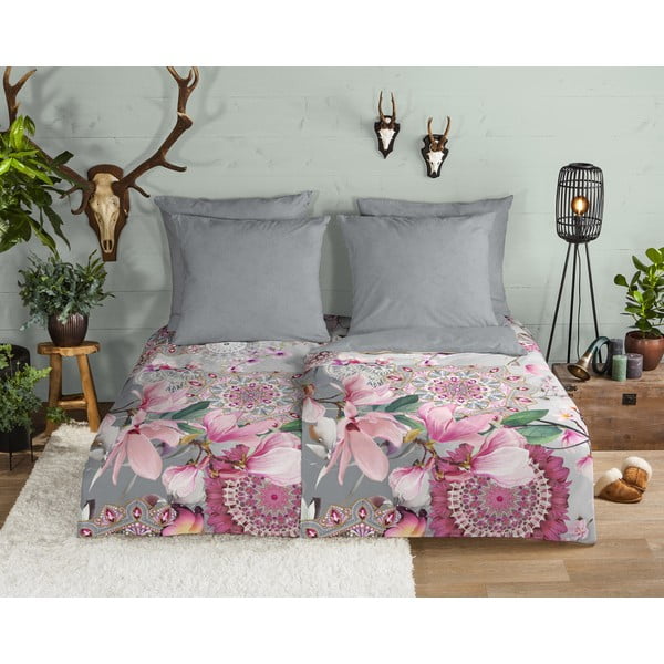 Biancheria da letto singola in flanella rosa e grigia 140x200 cm - HIP-image-1