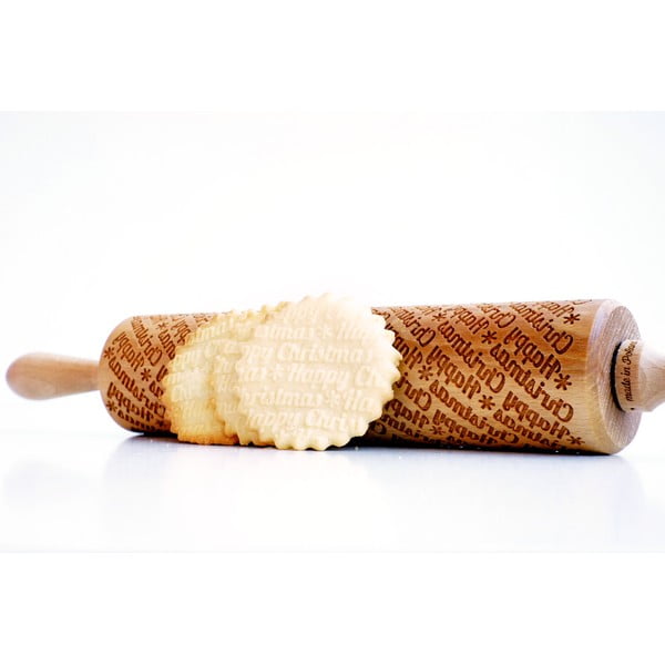 Rullo per pasta in legno a rilievo natalizio con Happy Christmas - Valek-image-3