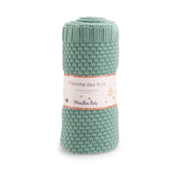 Coperta verde per neonati in fibre miste 75x86 cm Pomme des Bois - Moulin Roty-image-1