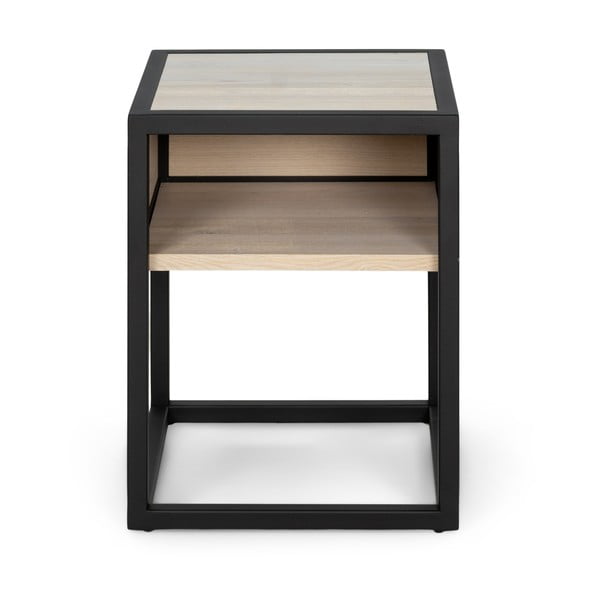 Comodino nero/naturale con piano in rovere con ripiani Diva - Spinder Design