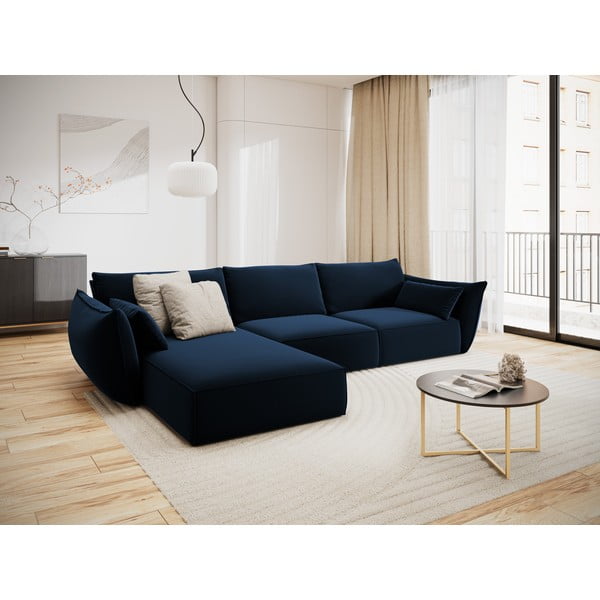 Divano angolare blu scuro (con penisola a sinistra/con chaise lounge) con rivestimento in velluto Vanda – Mazzini Sofas-image-1