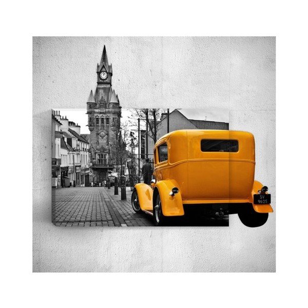 Nástěnný 3D obraz Mosticx Yellow Retro Car In City, 40 x 60 cm